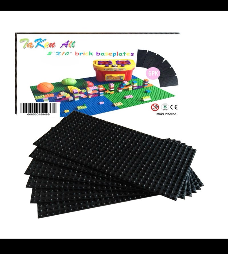 Taken All Building Bricks Block Base Plates - Black 6 Pack of 5 x 10" Baseplates - Tight Fit with Major Brick Sets