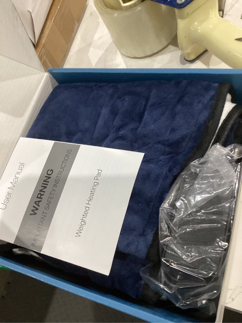 Condition photo showing As Is for okk weighted heating pad, heating pad for back pain relief, 33"x17" extra large full body portable weighted heated pad for cramps neck shoulder, 2lb, 3 heat settings, 3 hours auto off heat pad corded heating pad dark blue