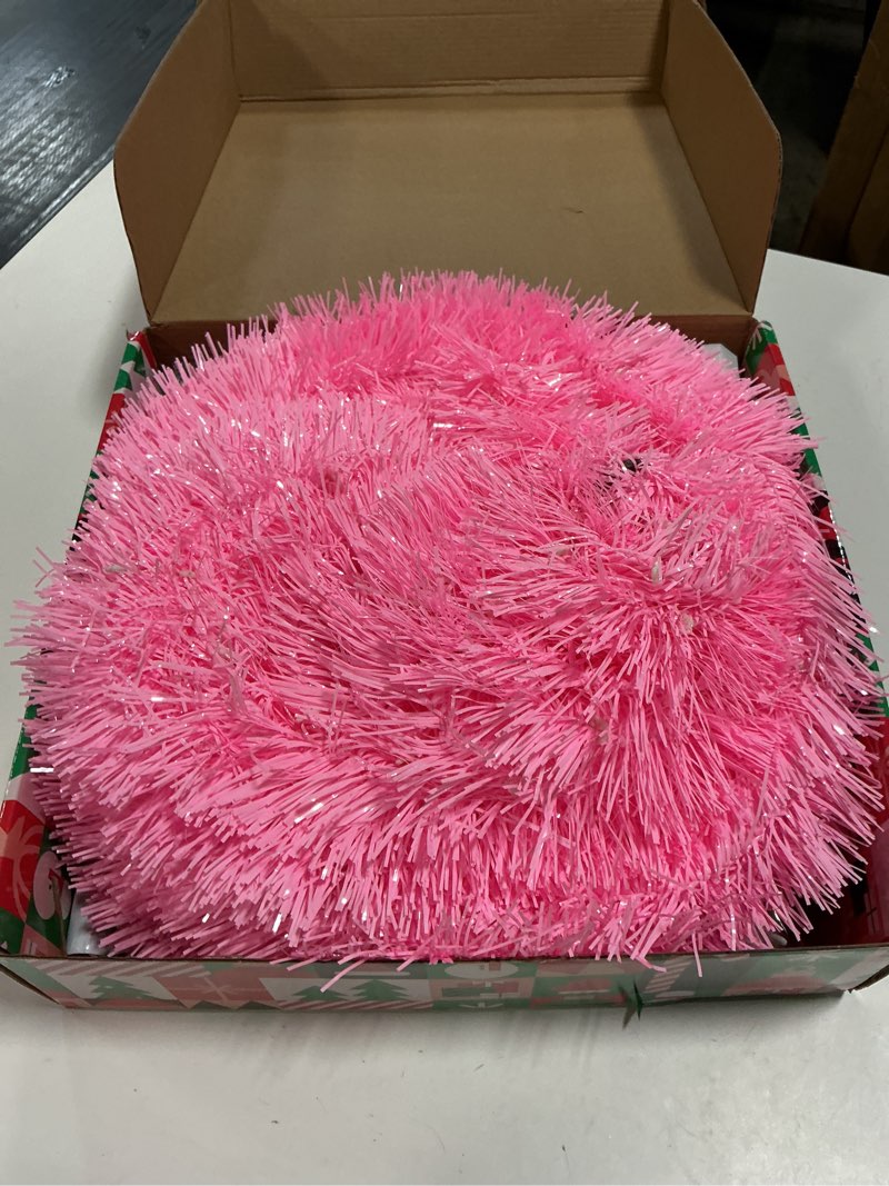 Condition photo showing Good Condition for 5 Ft Pop Up Tinsel Christmas Tree with Timer 60 Warm Multi Color Change Lights 25 Ball Ornaments 4 Modes 3D Star Battery Operated Artificial Xmas Tree Home Indoor Outdoor Decor (Pink)