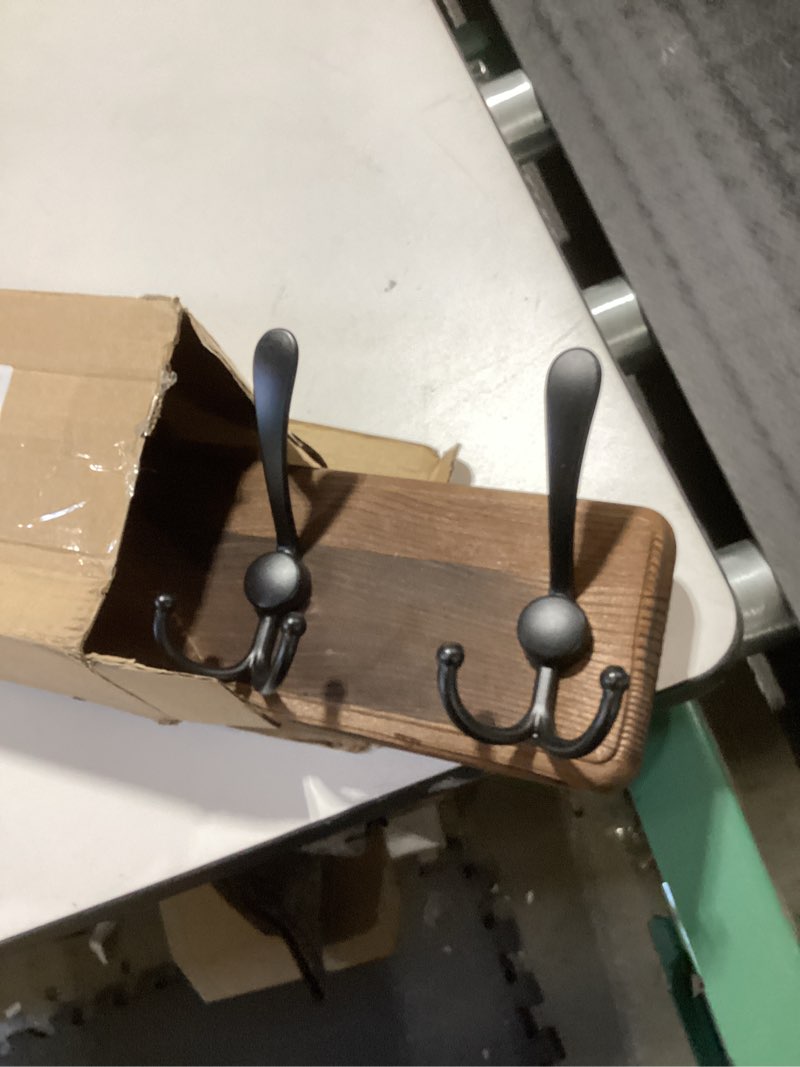 Condition photo showing Good Condition for Rustic 38.6" Large Coat Rack Wall Mount, Long Wood Coat Hooks with 10 Triple Hooks, Heavy Duty Wooden Coat Hanger Wall Mount for Entryway, Farmhouse Hanging Jackets, Coats, Hats, Bags,Towel Brown Plate & Black Hook 10 hooks-1 items