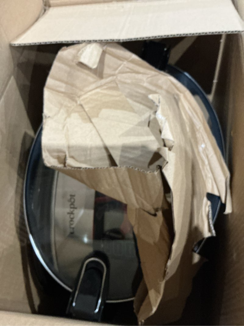 Condition photo showing As Is for crock-pot 7-quart slow cooker, portable programmable with timer, locking lid, stainless steel; an essential kitchen appliance, perfect for families and gatherings
