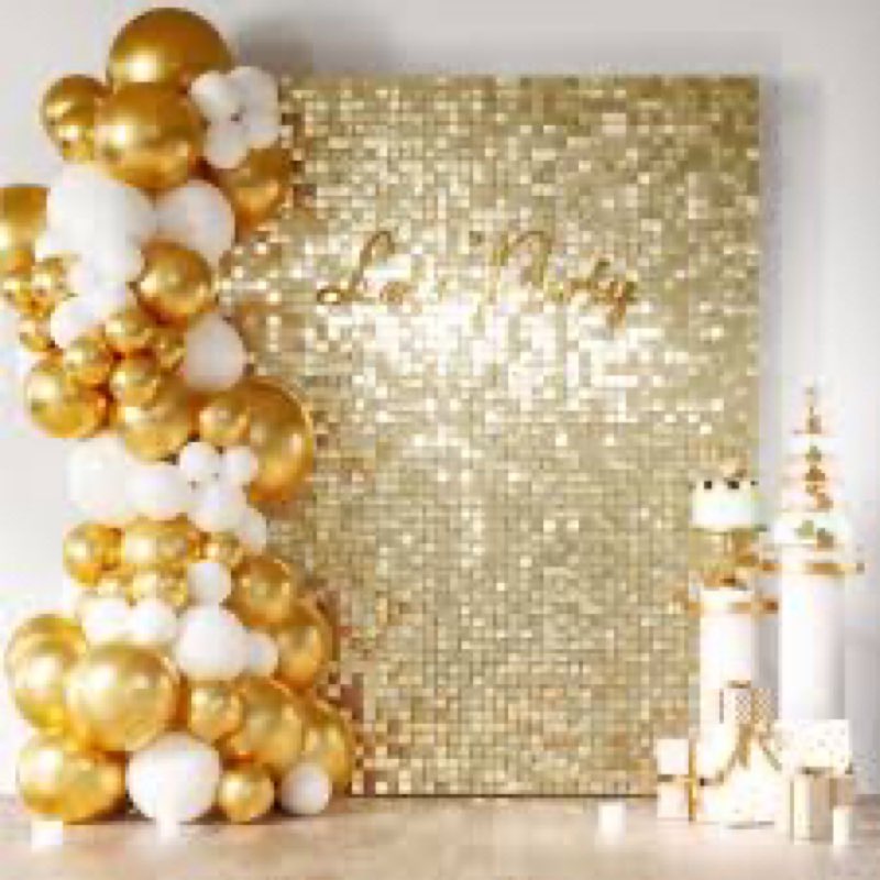 COKAOBE Light Gold Shimmer Wall Backdrop 24PCS Gold Sequins Backdrop Decoration Panels, Photo Backdrops for Birthday, Anniversary Wedding Engagement Decoration (Light Gold)