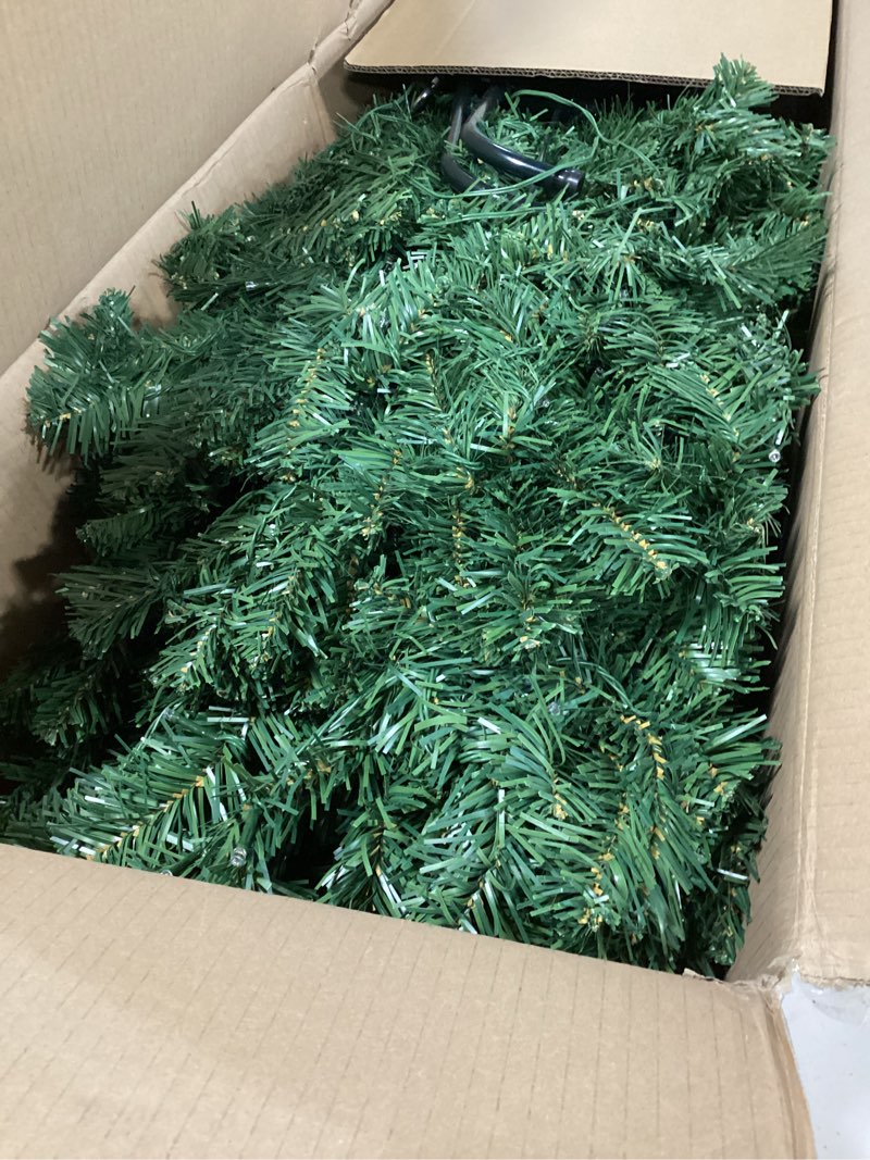 Condition photo showing As Is for Syhood 6ft Bendable Christmas Tree Pre-Lit Whimsical Christmas Bent Top Artificial Xmas Tree with LED Lights Ornament Bag, Dark Green Dark Green 6ft