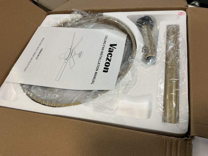 Condition photo showing Good Condition for 52 Inch Gold Ceiling Fans with Lights and Remote/APP, Modern Sleek Black and Gold Ceiling Fan, ETL Listed, Indoor Outdoor Smart Black Ceiling Fan for Bedroom Living Room Patio, 3CCT, 6 Speeds Gold 52 inch