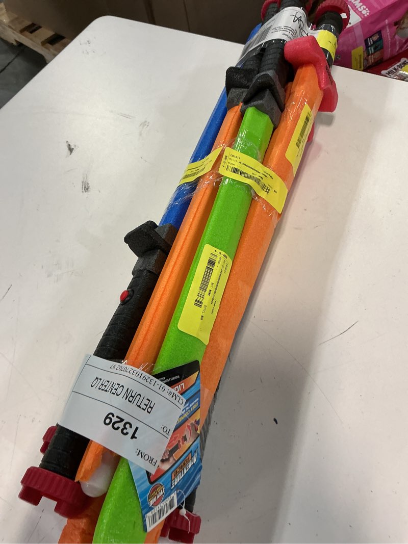 Condition photo showing Good Condition for adventure force light-up foam sword, soft foam construction with handle connector to combine two into one, lights up with batteries included, ages 4+