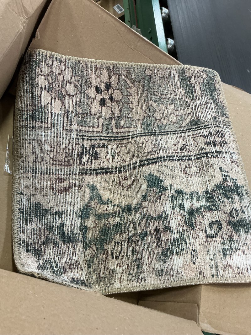 Condition photo showing As Is for Loloi Amber Lewis Georgie Collection GER-08 Lagoon/Beige 18" x 18", .19" Pile Height, Sample Rug