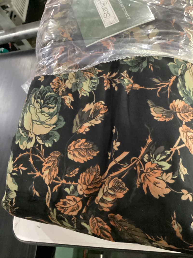 Condition photo showing Good Condition for stangh black floral vintage curtains luxury velvet drapes 96 inch 2 panels | 300gsm soft velvet, thermal insulated, rustic cottagecore, dark botanical pattern, living room, home office floral black 52"w x 96"l (pack of 2)