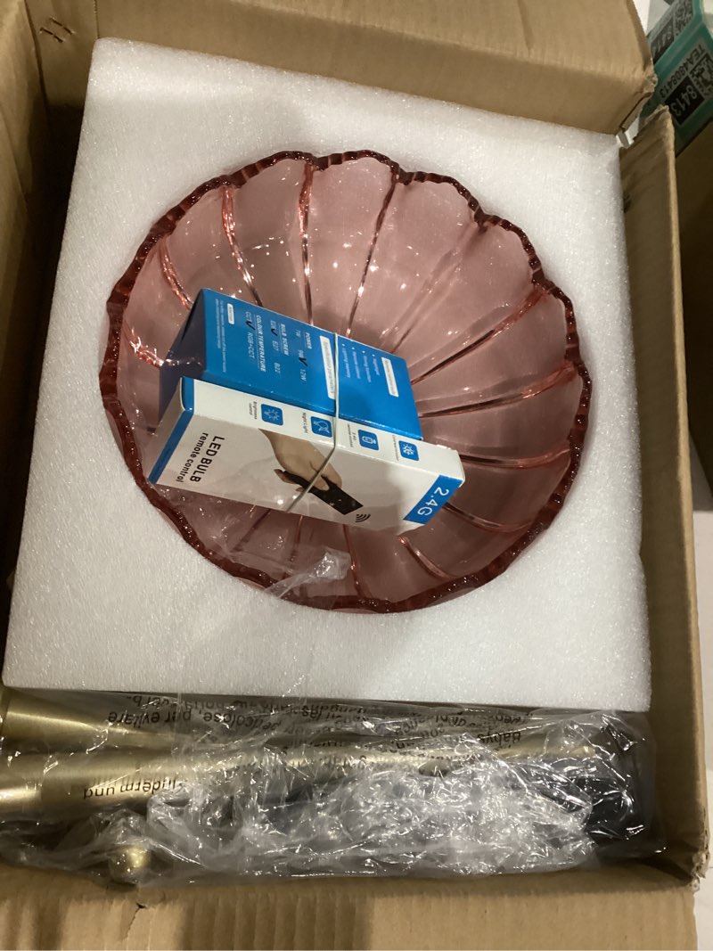 Condition photo showing New/Like New for Floor Lamp for Living Room,Bedroom,Gold Dimmable Standing Lamp with Remote,Mid Century Modern Brass Tall Lamp Retro Vintage Pink Glass Lamp Floor Light Boho Bohemian 8-Floor Lamp