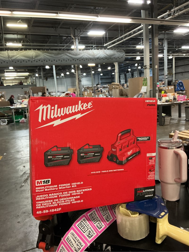 Condition photo showing New/Like New for milwaukee m18 18v lithium-ion redlithium forge starter kit with two 12.0 ah battery pack and packout 6-port rapid charger