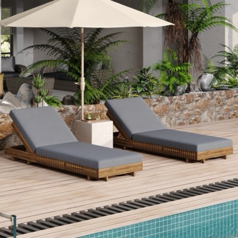 (Incomplete 1 cushion only) Lawrence Outdoor Reclining Chaise Lounge with Cushion
