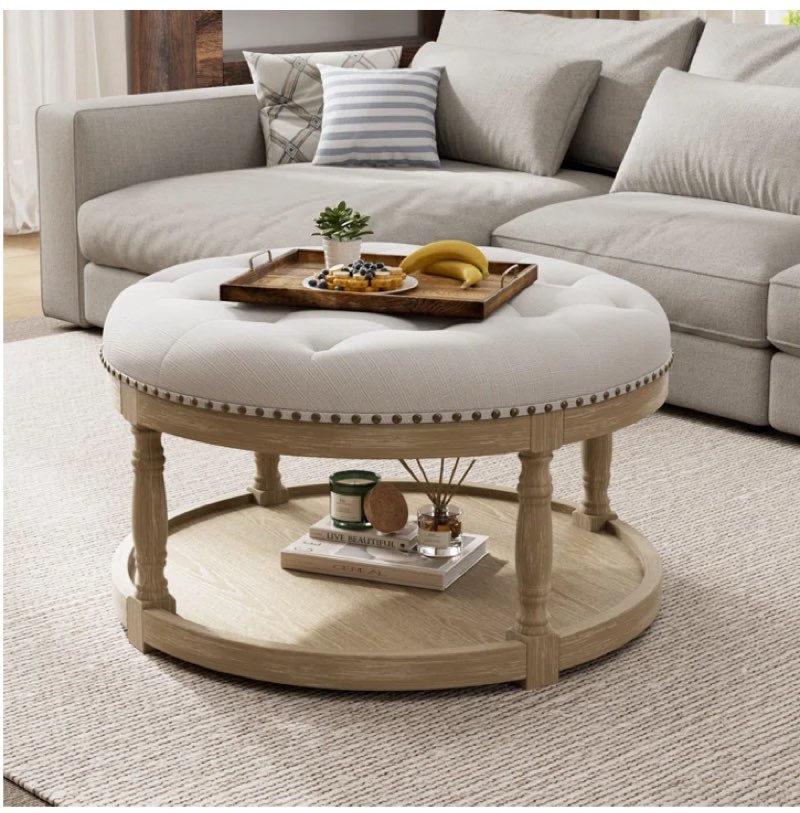 Cristan 33" W Upholstered Round Storage Ottoman