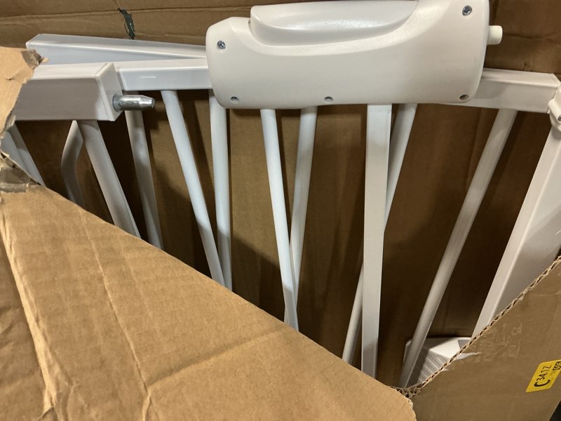 Condition photo showing As Is for WAOWAO Baby Gate 57.48-62.17" Extra Wide Pressure Mounted Walk Through Swing Auto Close Safety White Metal Toddler Kids Child Dog Pet Puppy for Stairs,Doorways,Kitchen White 57.48-62.20"/146-158cm