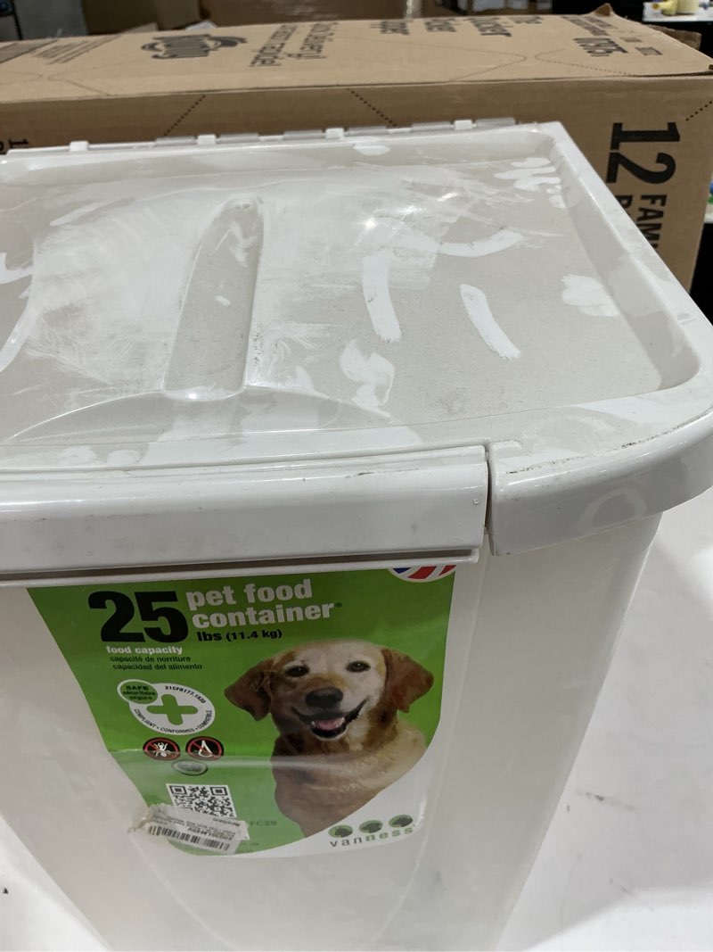 Condition photo showing As Is for van ness 25-pound food container with fresh-tite seal with wheels