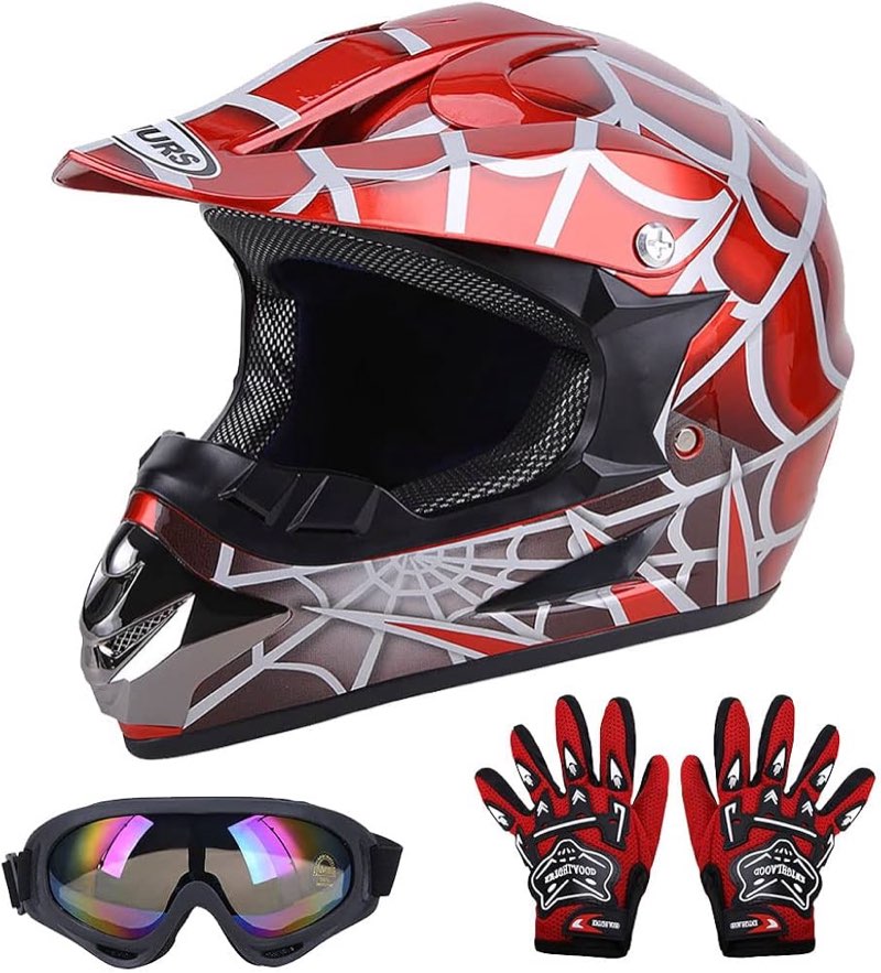 oumurs dot youth dirt bike helmet,kids atv helmets with gloves goggles for youth boys girls 5-14 age