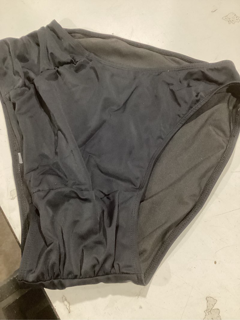 Condition photo showing As Is for women's high waisted bikini bottom full coverage bathing suit swim bottoms tummy control swimsuit shorts large black