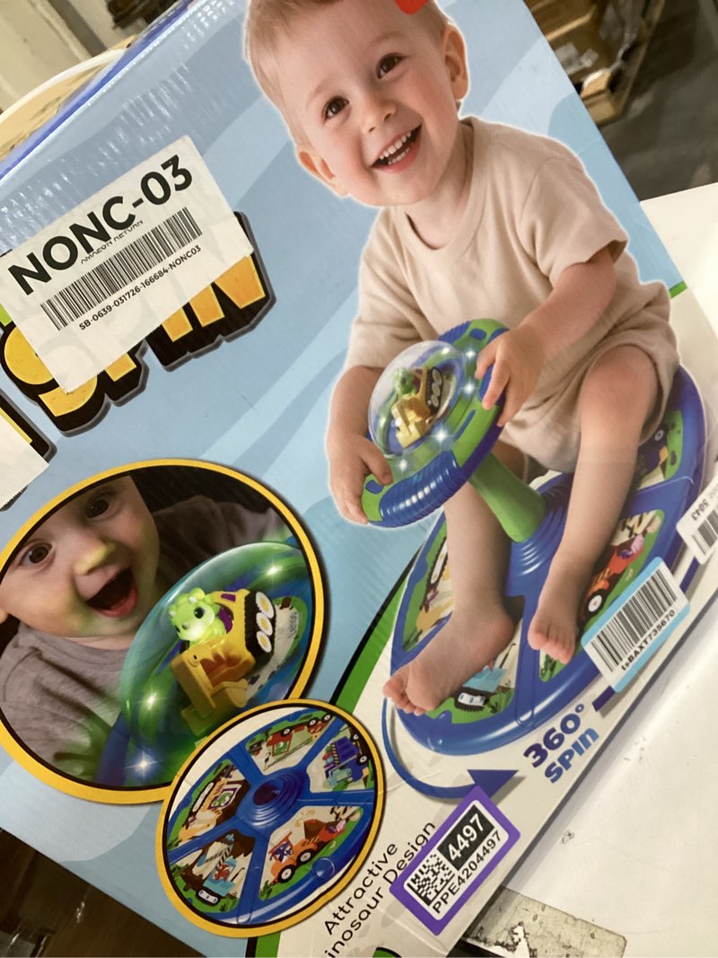 Condition photo showing Good Condition for lehoo castle dinosaur sit and spin toys for toddlers 1-3 boys birthday gift, 360° toddler spinning seat with lights and music, sensory toys for boys age 2-4 blue