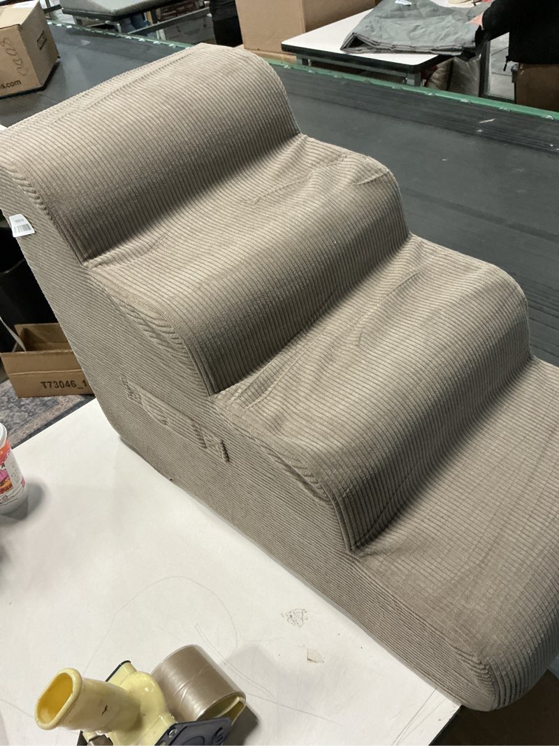 Condition photo showing Good Condition for Dog Steps for Small Dogs, 4-Step Pet Ramp Stairs for High Beds and Sofa, Non-Slip Pet Stairs for Small Dogs and Cats, Removable and Easy to Clean Cover, Light Brown Light Brown 4.0 4-Step 20"H