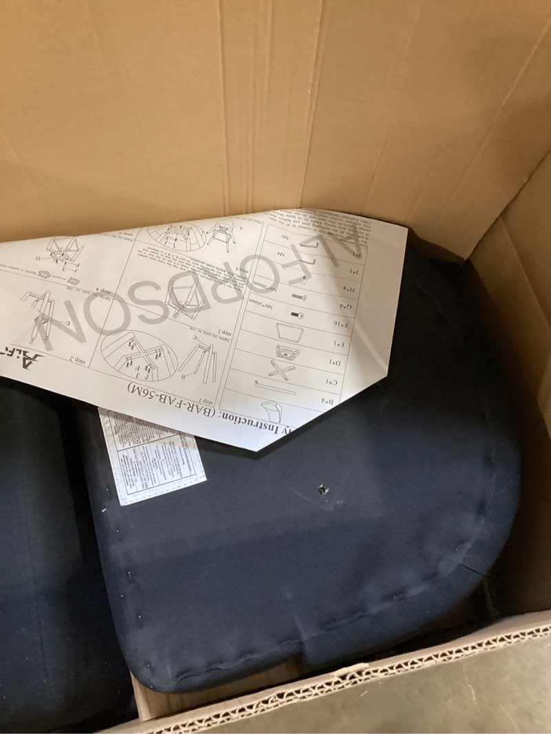 Condition photo showing item condition for Swivel Counter Height Bar Stools Set of 2, 26" H Modern Barstools with Full Backrest, Upholstered Bar Chairs for Kitchen Island Dining, Metal Legs, Fabric, Black Fabric - Black