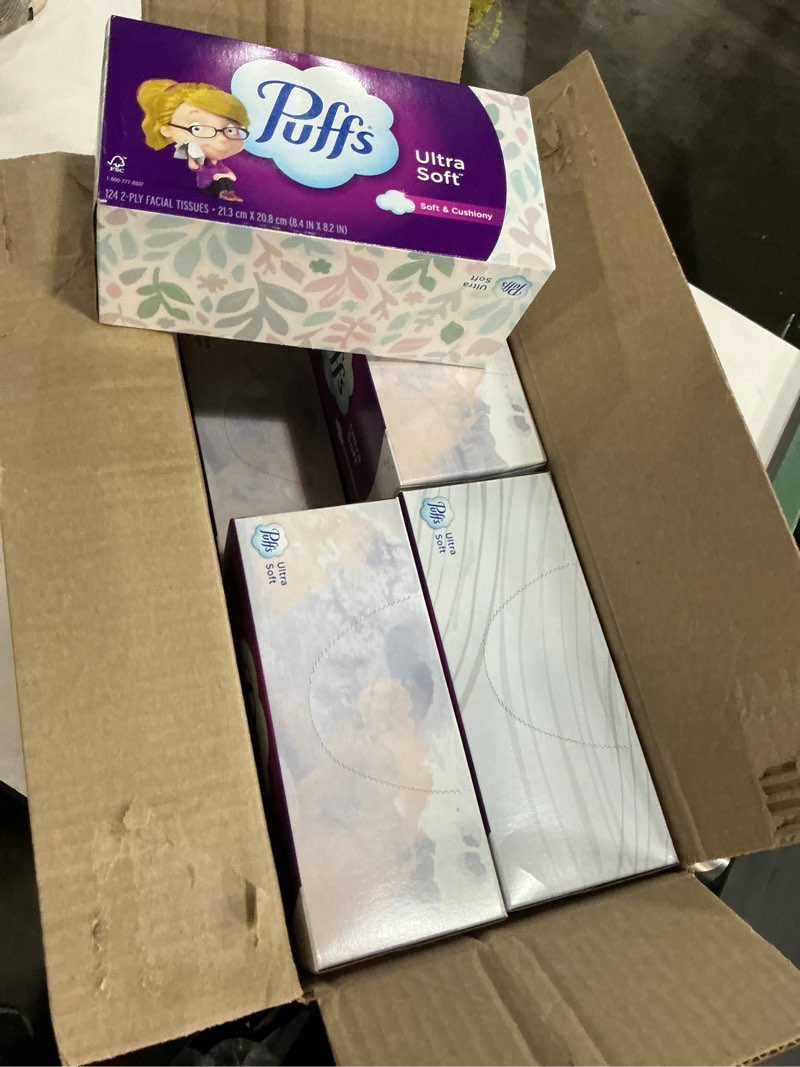 Condition photo showing New/Like New for Puffs Ultra Soft Non-Lotion Facial Tissue, 8 Family Boxes, 124 Facial Tissues per Box 124 Count (Pack of 8)
