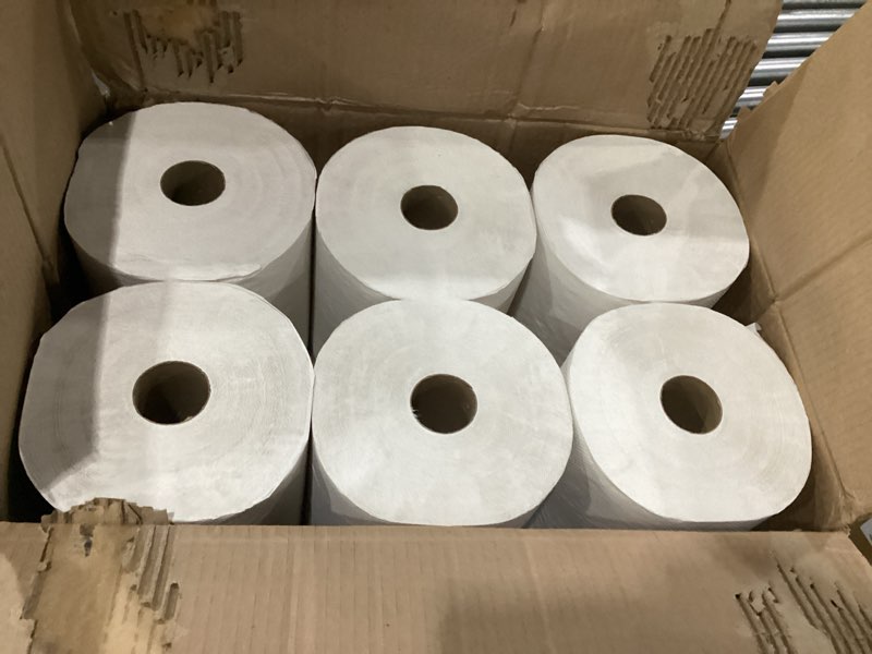 Condition photo showing As Is for tork hand towel roll white h80, universal, 100% recycled fiber, 6 rolls x 630 ft, 8031600 630 foot (pack of 6) white