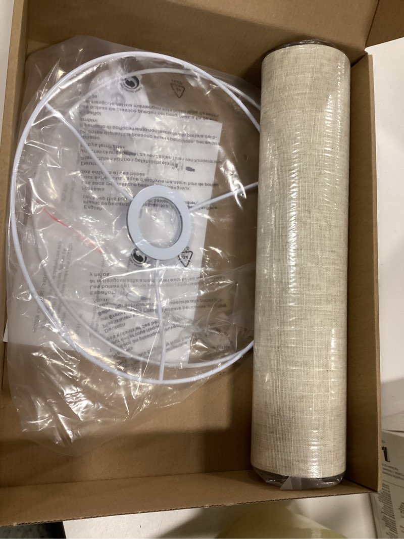 Condition photo showing New/Like New for Beige Linen Tall Drum Lampshade, 10" Top x 10" Bottom x 13" High Lamp Shade, Lamp Shade Replacement for Table and Floor Lamps, Pendant Light, Handcrafted Lampshade, Easy Assembly