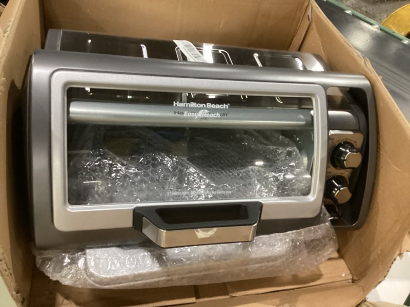 Condition photo showing As Is for hamilton beach sure crisp air fryer toaster oven  6 slice  stainless steel  31523, not tested