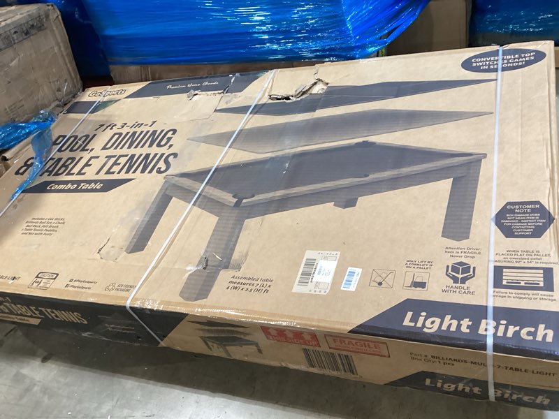 Condition photo showing New/Like New for gosports 3 in 1 pool, dining, & table tennis combo table and storage benches - 7 ft or 8 ft - convertible billiards and table tennis with accessories 7 ft light birch table