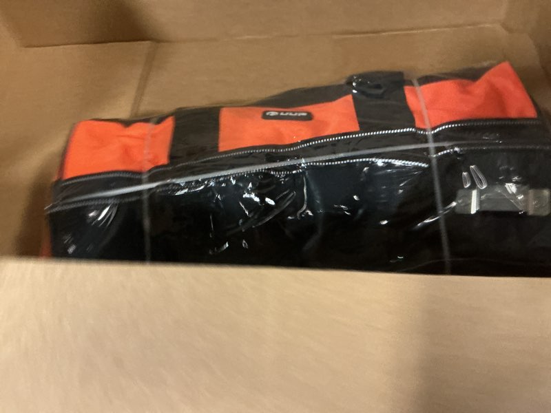 Condition photo showing New/Like New for heavy duty tool bag 18-inch, 16-pocket portable soft tool box organizer storage, handle tactical carry tote empty toolbox with large zipper, father day dad men gift for mechanic engineer, orange orange 18 inch