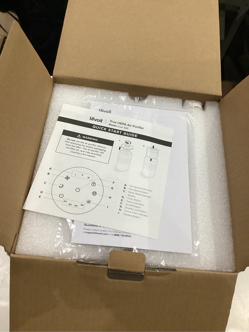 Condition photo showing New/Like New for levoit air purifier for home allergies pet hair in bedroom, covers up to 1073 ft² by 56w high torque motor, aham verifide, 3-in-1 filter with hepa sleep mode, remove dust smoke odor, core300-p, white