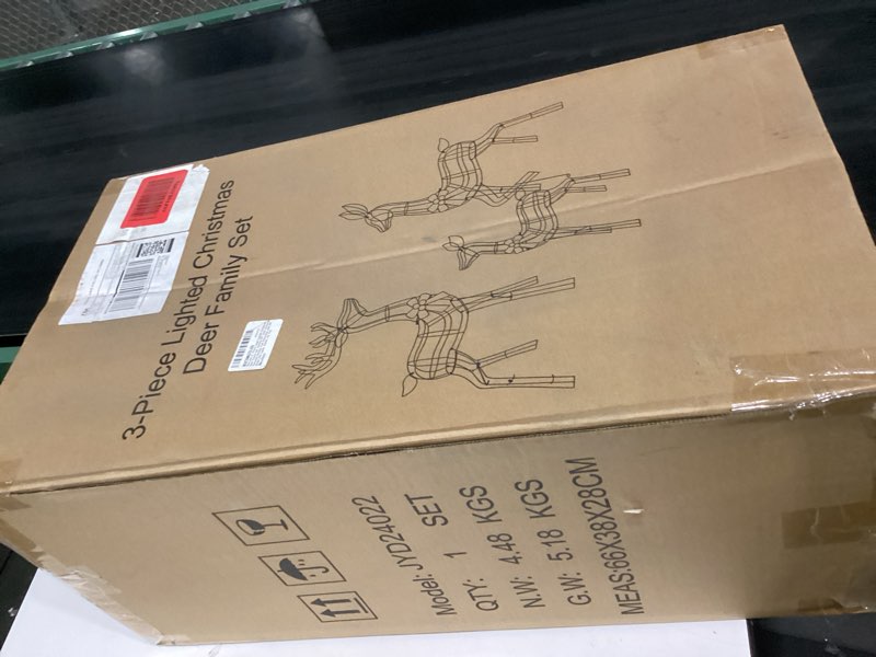 Condition photo showing Good Condition for 3-piece large lighted christmas deer family set, outdoor 5ft christmas reindeer holiday yard decoration with 260 bright led lights, stakes, zip ties, gold