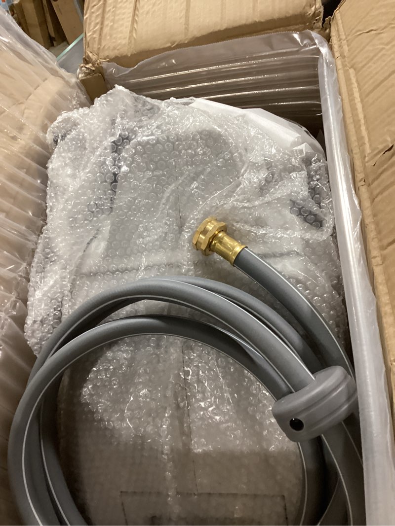 Condition photo showing Good Condition for ayleid retractable garden hose reel,5/8 in x 100 ft wall mounted hose reel, with 9- function sprayer nozzle, any length lock/slow return system/wall mounted/180°swivel bracket (gray) light gray 5/8 100ft