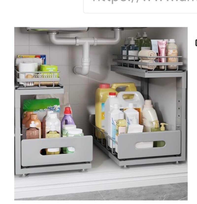 2 Pack Under Sink Organizer Upgrade to Professional Rails,2-Tier Dual Pull Out Cabinet Storage,Height Adjustable Slide Out Drawers for Bathroom Kitchen,Under Sink Shelf-Gun Gray