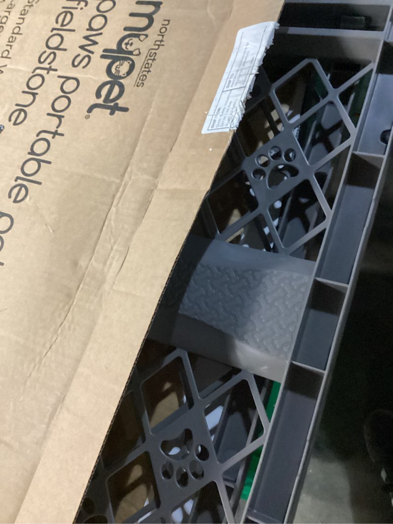 Condition photo showing Good Condition for mypet north states paws portable pet gate: 26-40" wide. pressure mount. no tools needed. made in usa, 23" tall, expandable, durable dog gates for doorways, fieldstone gray