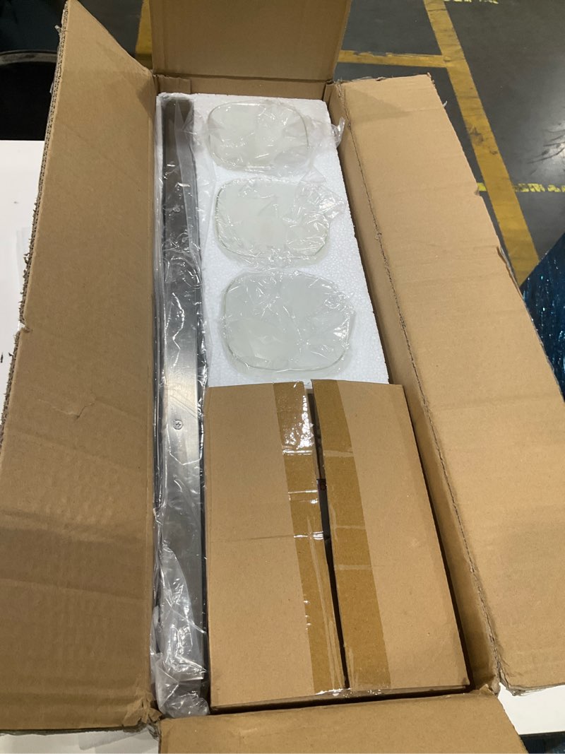 Condition photo showing Good Condition for brushed nickel bathroom light fixtures, 3 lights bathroom lighting fixtures over mirror, square design & rectangle large backplate, modern vanity lighting fixtures, for living room/bedroom nickel 3-light