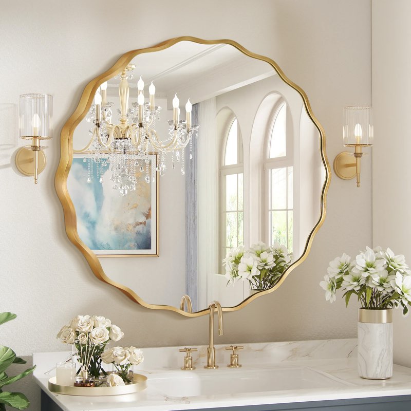 Scalloped Round Metal Wall Mirror 