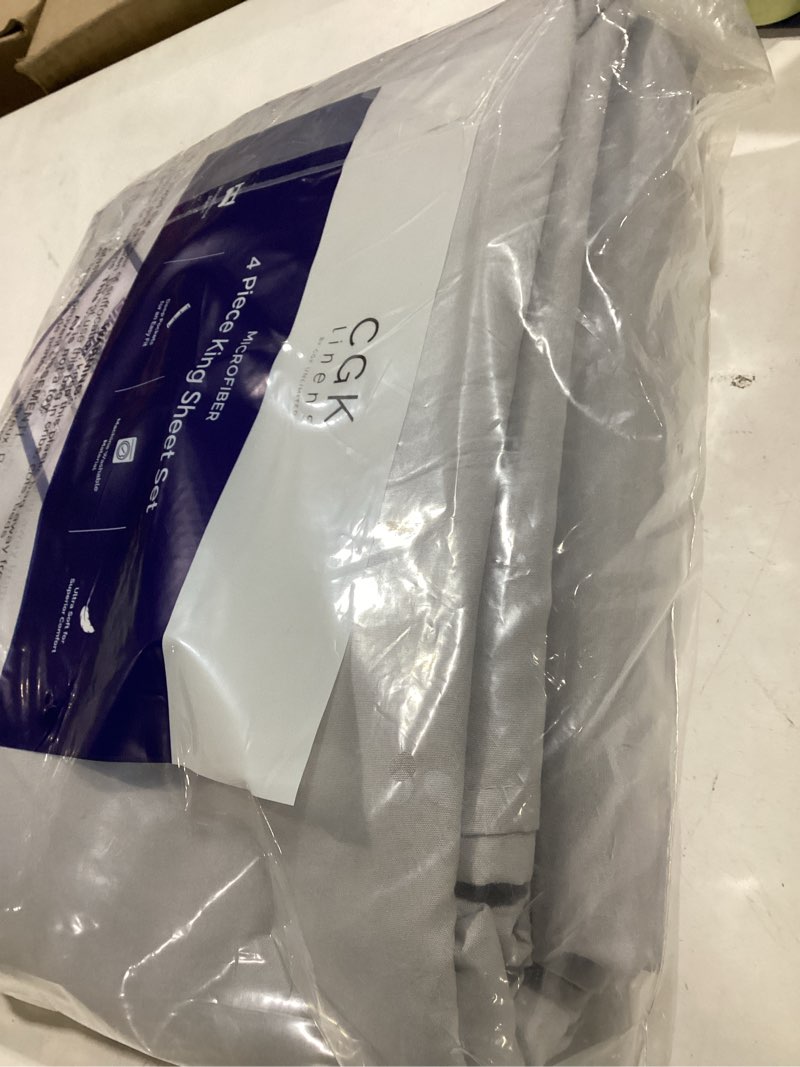 Condition photo showing New/Like New for King Size 4 Piece Sheet Set - Comfy Breathable & Cooling Bed Sheets Set - Hotel Luxury Bedding for Women, Men, Kids, Teens, Boys & Girls - Deep Pockets, Soft and Wrinkle Free - Oeko-Tex - French Grey 03 - French Grey King