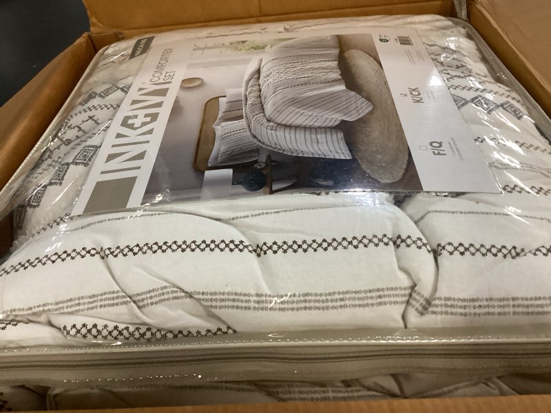 Condition photo showing New/Like New for INK+IVY Comforter for King Size Bed, Chenille Tufted, Breathable Cotton Comforter Set King, All Season Modern Boho Comforter with Farmhouse Bedding Flare, 2 Matching Shams, King Ivory 3 Piece Comforter Set King/Cal King Ivory