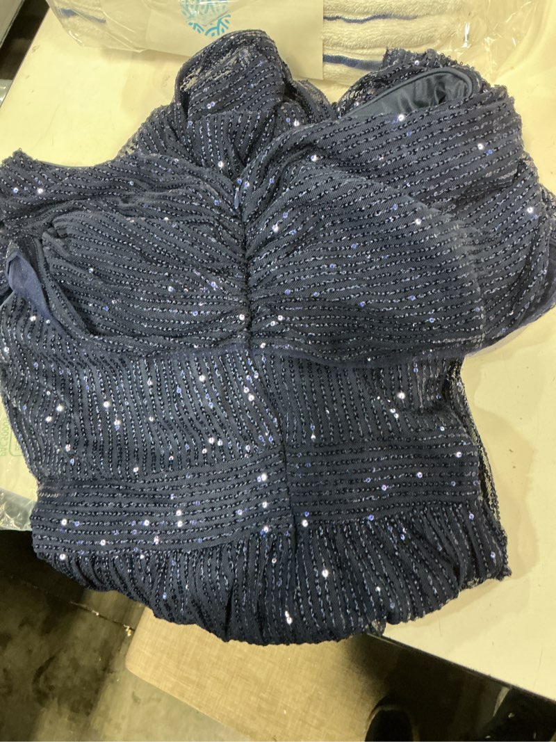Condition photo showing Good Condition for Women's Sequin V-Neck Short Sleeve A-Line Evening Dress Elegant Evening Dresses Party Gowns X-Large Navy