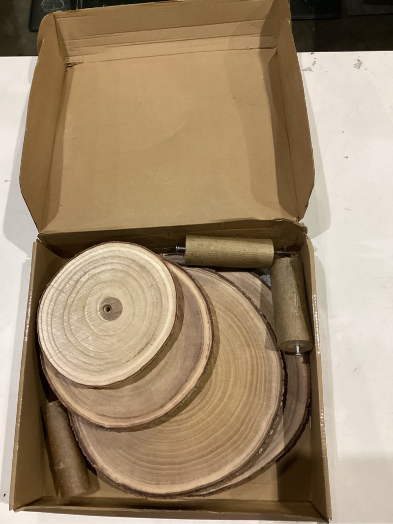 Condition photo showing As Is for GrnVibe Cupcake Stand Wood Dessert Stands 4 Tier Cupcake Tower Large Cupcake Display Stand Rustic Cupcake Tier Stand for Woodland Baby Shower Decorations/Wedding/Birthday/Party/Farmhouse Decor Roud-4Tier