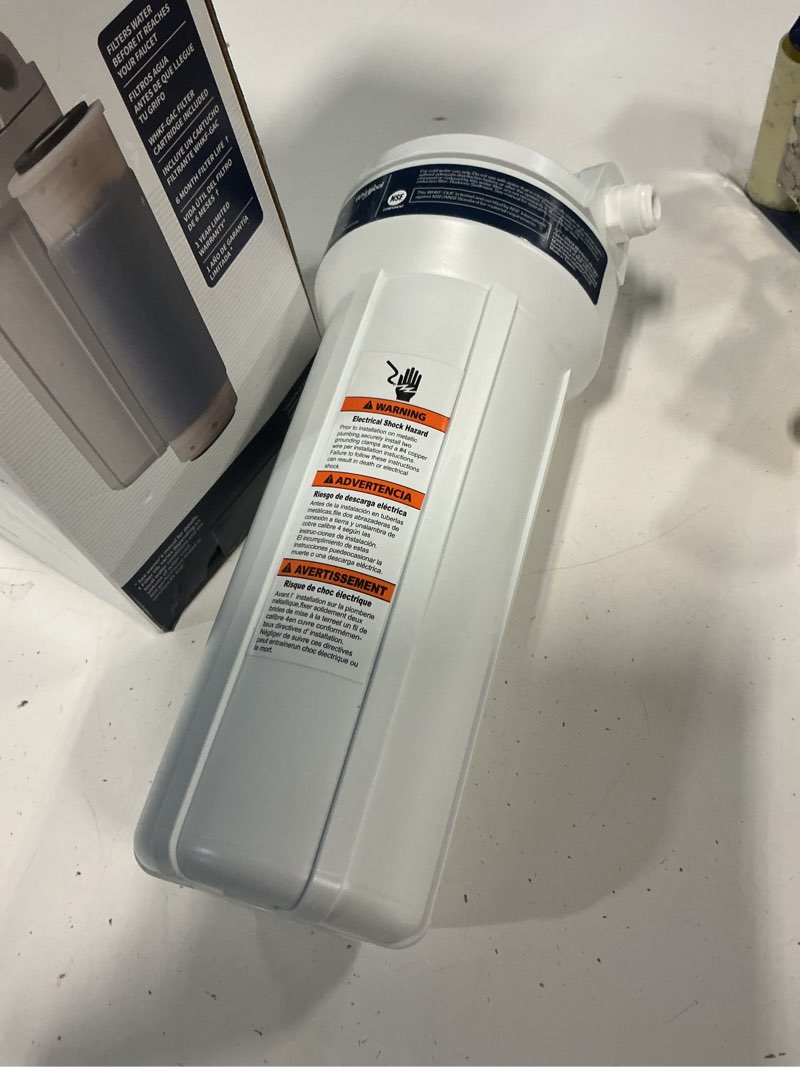 Condition photo showing As Is for whirlpool single-stage gac under sink water filtration system