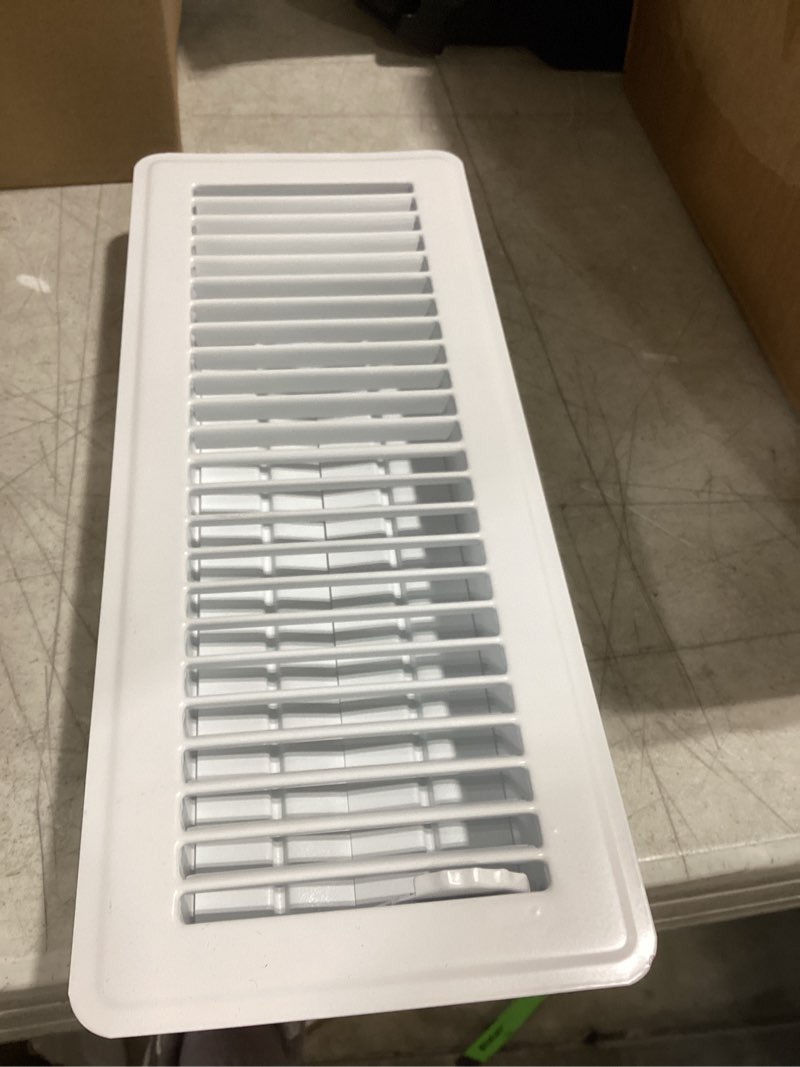 Condition photo showing As Is for reliabilt 4-in x 14-in steel white floor register