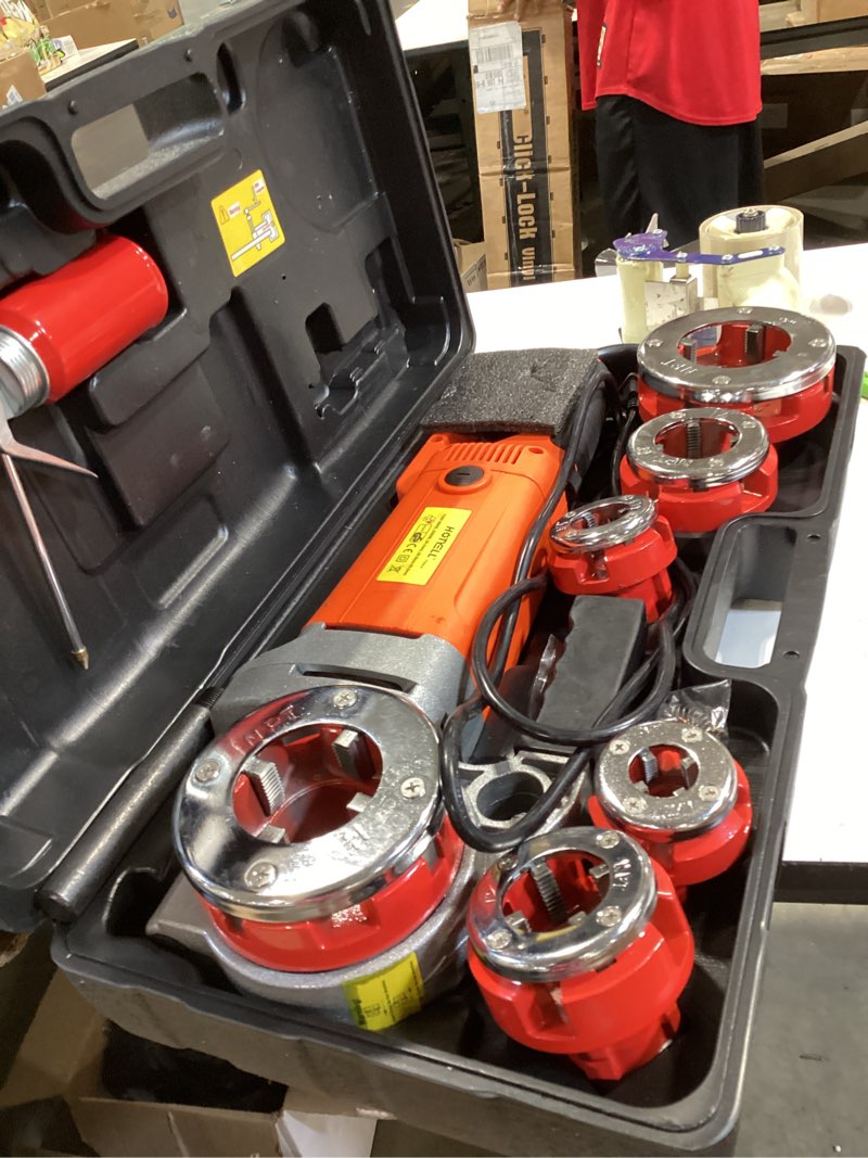 Condition photo showing Good Condition for electric pipe threader, upgraded pipe threading machine uses pure copper motor, portable handheld npt threader kit with 6 hss dies 1/2"-2"