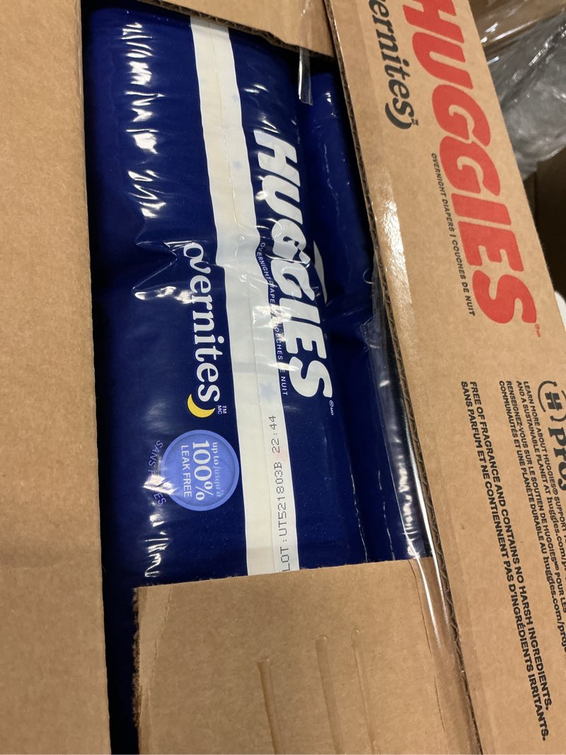 Condition photo showing Good Condition for Huggies Size 4 Overnites Baby Diapers: Overnight Diapers, Size 4 (22-37 lbs), 116 Ct (2 Packs of 58), Packaging May Vary Size 4 116