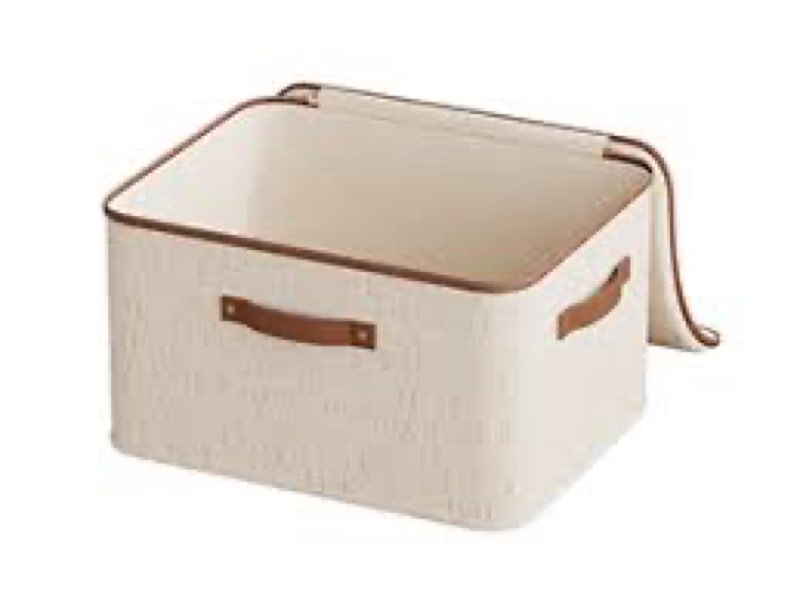 tuza 3 pcs rigid storage bins with zipper lid, cotton linen fabric storage boxes, foldable shelves c