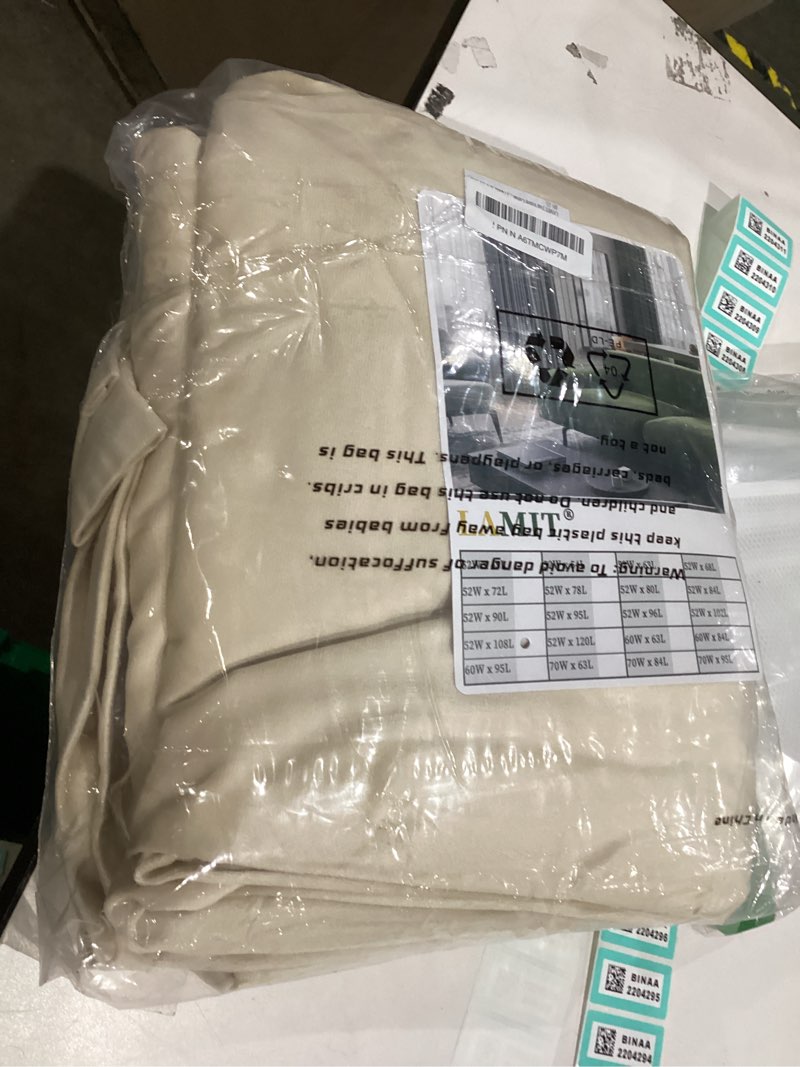 Condition photo showing Good Condition for lamit beige velvet curtains for living room 108 inches long, elegant thermal insulated room darkening drapes noise reducing back tab and rod pocket panels for bedroom, 2 panels, 52 x 108 inch 52"w x 108"l (pack of 2) beige