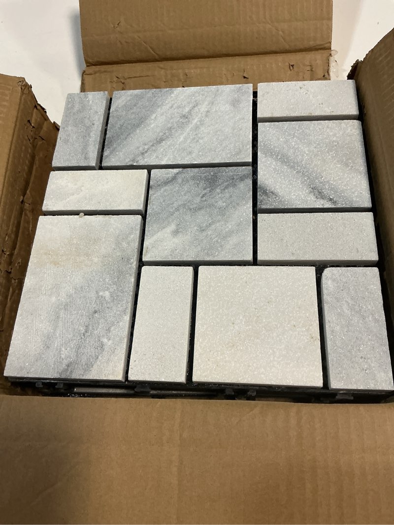 Condition photo showing Good Condition for jxgzyy 4pcs interlocking deck tiles, 12"x12" outdoor patio tiles, waterproof diy outdoor flooring, natural marble floors for porch, garden, pathway, gray slate (4 sq. ft)