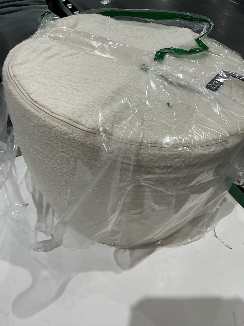 SIMILAR TO 19" Round Pouf Ottoman White Faux Shearling - WOVENBYRD
