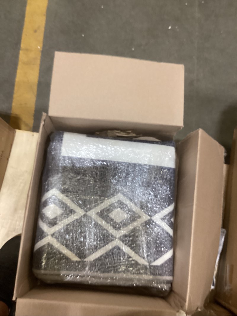 Condition photo showing As Is for arenarug outdoor patio rug, outside rectangular carpet, moroccan geometric rugs, washable large indoor outdoor rug 8x10 mats for rv, picnic, backyard, deck, balcony, porch, beach blue 8x10 feet