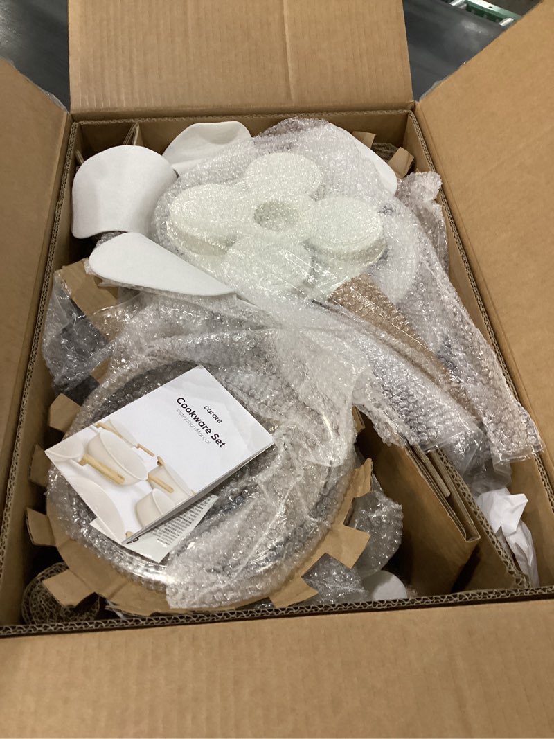 Condition photo showing New/Like New for CAROTE 21Pcs Pots and Pans Set, Nonstick Cookware Sets, White Granite Induction Cookware Non Stick Cooking Set w/Frying Pans & Saucepans(PFOS, PFOA Free) Cream White 21 Piece