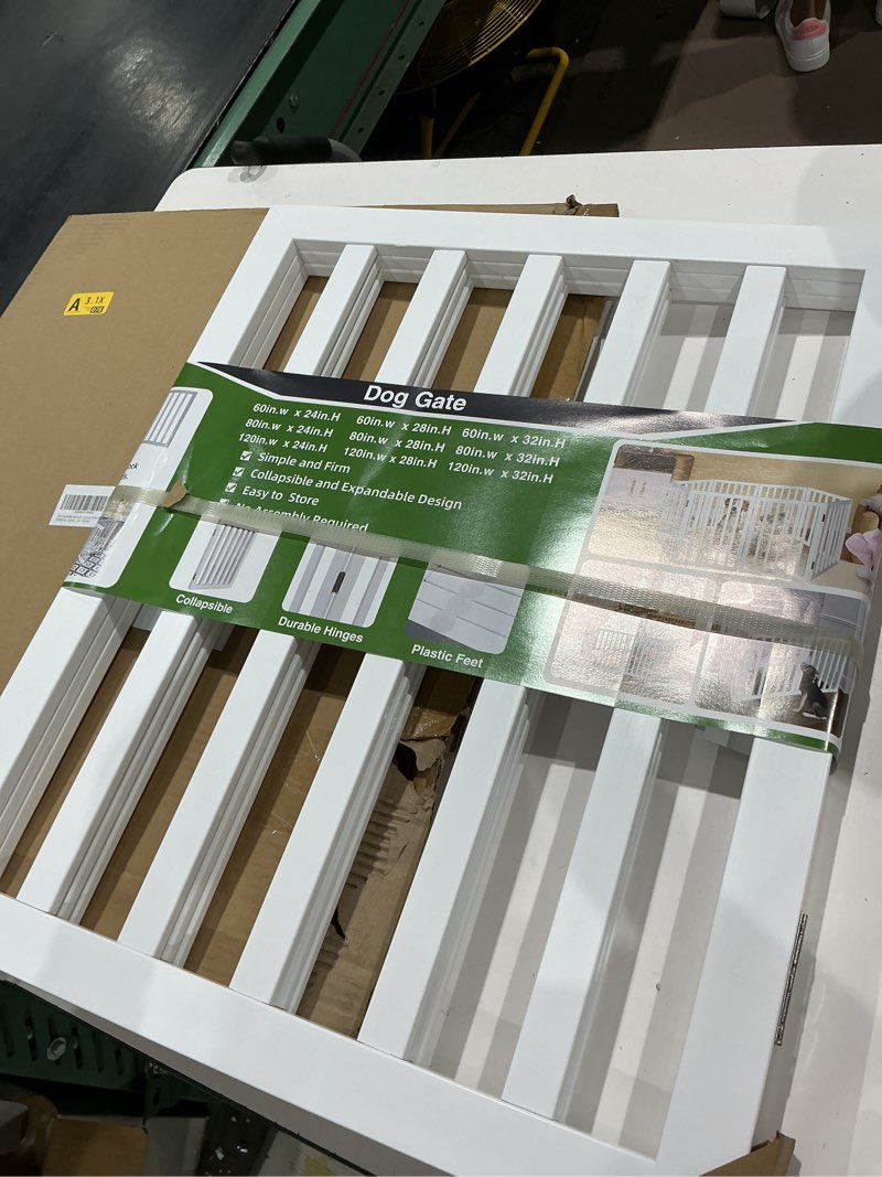 Condition photo showing Good Condition for zjsf freestanding indoor dog gate for house foldable wood white puppy gate for doorways pet gate for stairs extra wide pet fence 24" height 3 panels white ?3 panels?60''w x 24''h